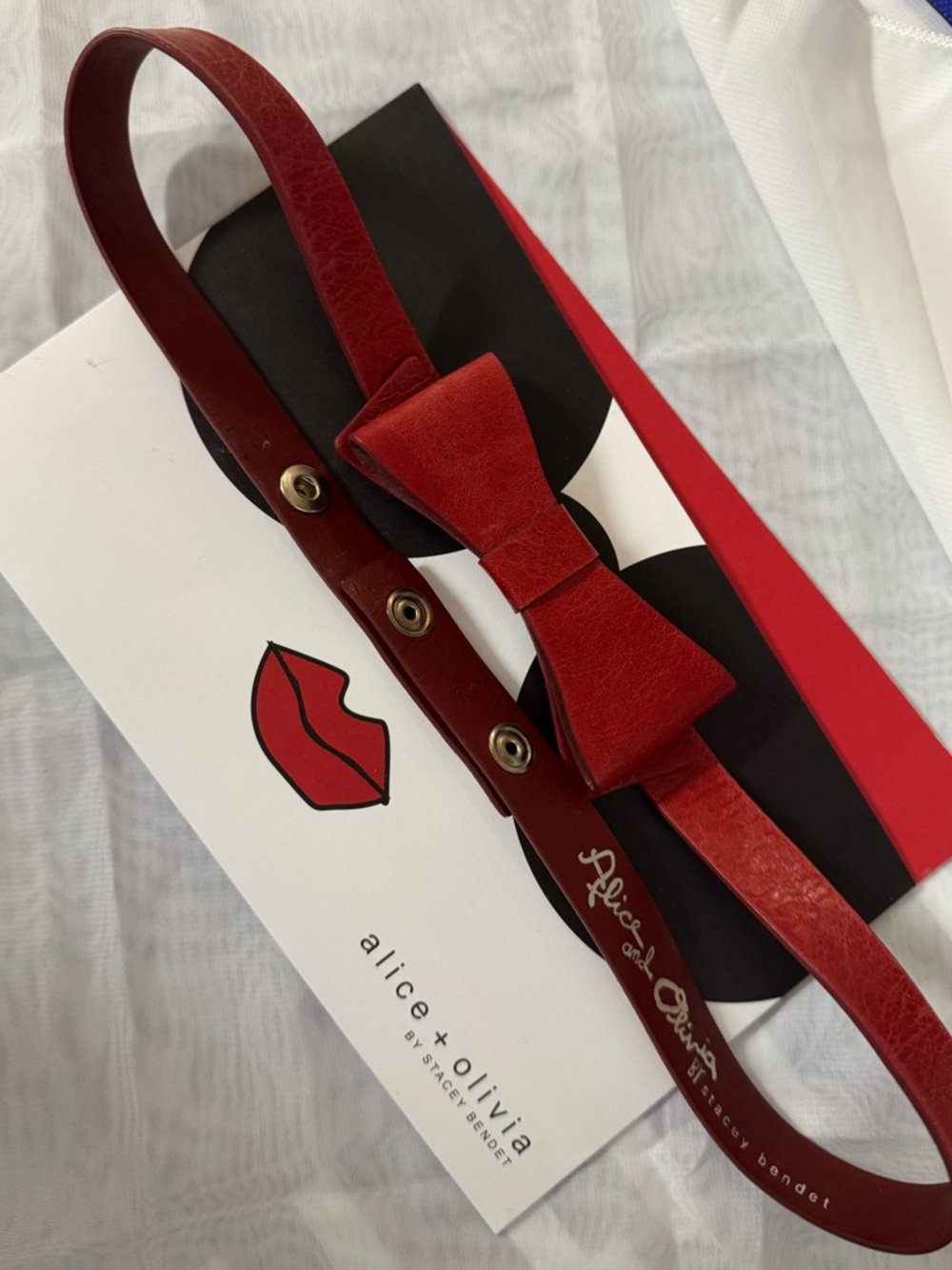 Alice + Olivia by Stacey Bendet RARE Red Leather Skinny Logo Belt - EUC/ Size XS